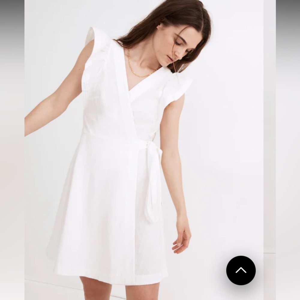 Madewell flutter sleeve white cotton true wrap dress. XS